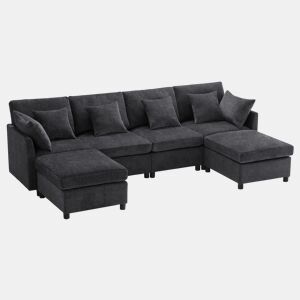 Sofá modular 6 lugares fixa de tecido,cinza