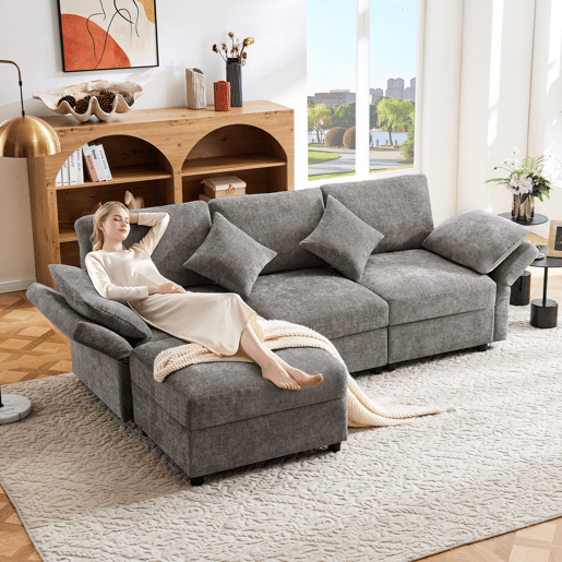 Sofá modular 4 lugares fixa de tecido,cinza Sofá modular 4 lugares fixa de tecido,cinza