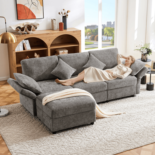 Sofá modular 4 lugares fixa de tecido,cinza Sofá modular 4 lugares fixa de tecido,cinza