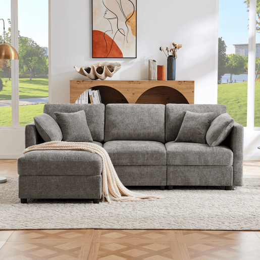 Sofá modular 4 lugares fixa de tecido,cinza Sofá modular 4 lugares fixa de tecido,cinza