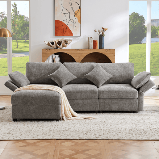 Sofá modular 4 lugares fixa de tecido,cinza Sofá modular 4 lugares fixa de tecido,cinza