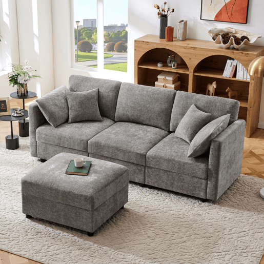 Sofá modular 4 lugares fixa de tecido,cinza Sofá modular 4 lugares fixa de tecido,cinza