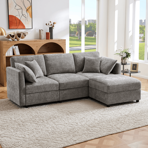 Sofá modular 4 lugares fixa de tecido,cinza Sofá modular 4 lugares fixa de tecido,cinza