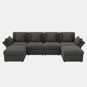 Sofá modular 6 lugares fixa de tecido,cinza