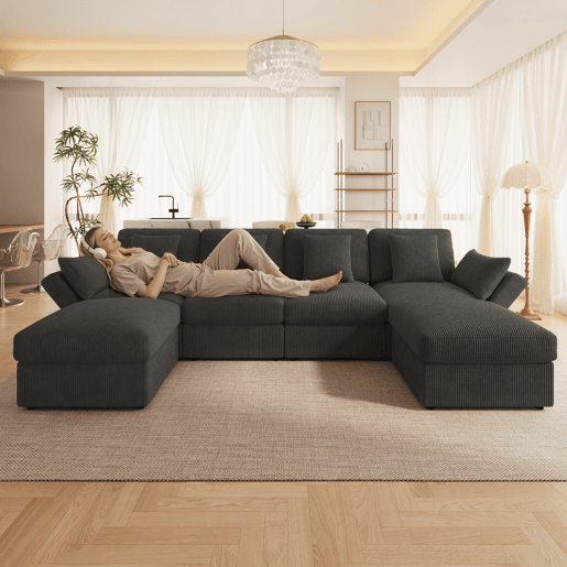 Sofá modular 6 lugares fixa de tecido,cinza Sofá modular 6 lugares fixa de tecido,cinza