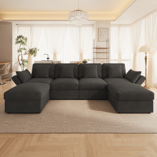 Sofá modular 6 lugares fixa de tecido,cinza Sofá modular 6 lugares fixa de tecido,cinza