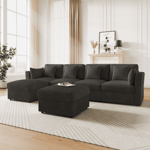 Sofá modular 6 lugares fixa de tecido,cinza Sofá modular 6 lugares fixa de tecido,cinza