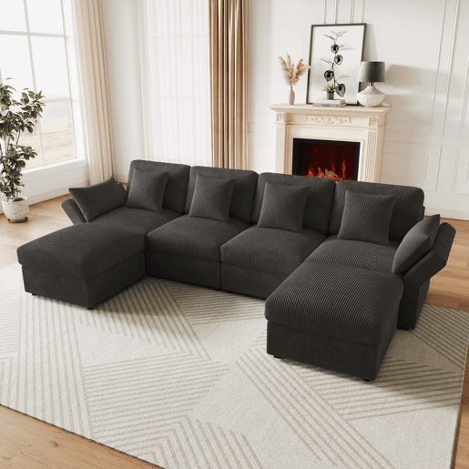 Sofá modular 6 lugares fixa de tecido,cinza Sofá modular 6 lugares fixa de tecido,cinza