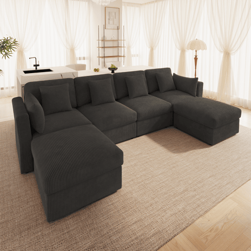 Sofá modular 6 lugares fixa de tecido,cinza Sofá modular 6 lugares fixa de tecido,cinza