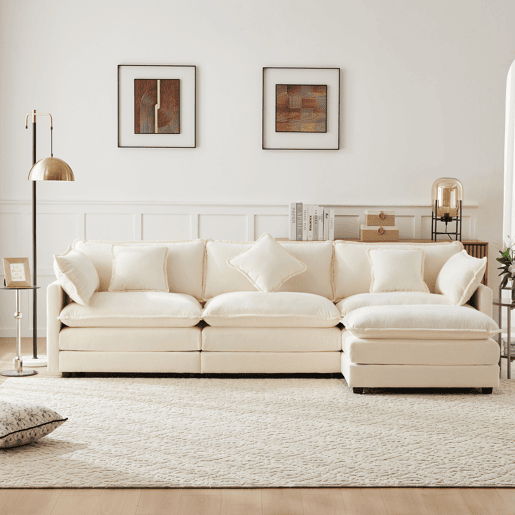 Sofá modular 3 lugares fixa de tecido,bege