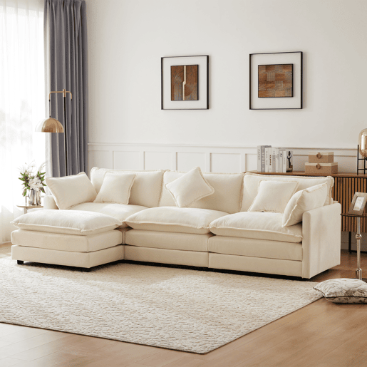 Sofá modular 3 lugares fixa de tecido,bege