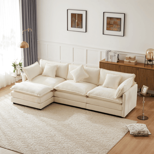 Sofá modular 3 lugares fixa de tecido,bege