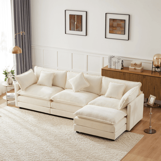 Sofá modular 3 lugares fixa de tecido,bege