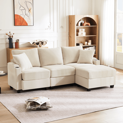 Sofá modular 4 lugares fixa de tecido,bege