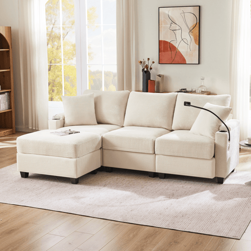 Sofá modular 4 lugares fixa de tecido,bege