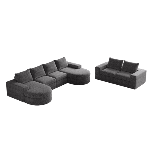 Sofá modular de 6 lugares - chenille curvada com chaise longue sem estrutura - cinza