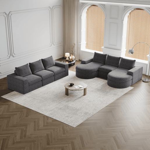 Sofá modular de 6 lugares - chenille curvada com chaise longue sem estrutura - cinza