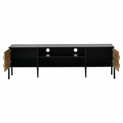 Móvel de TV 175x39,5x53 cm - Lowboard com 2 armários e espaço de armazenamento aberto, suporte para TV até 70 polegadas - Preto