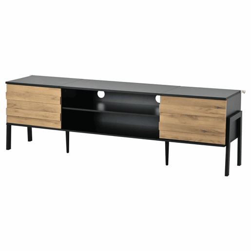 Móvel de TV 175x39,5x53 cm - Lowboard com 2 armários e espaço de armazenamento aberto, suporte para TV até 70 polegadas - Preto