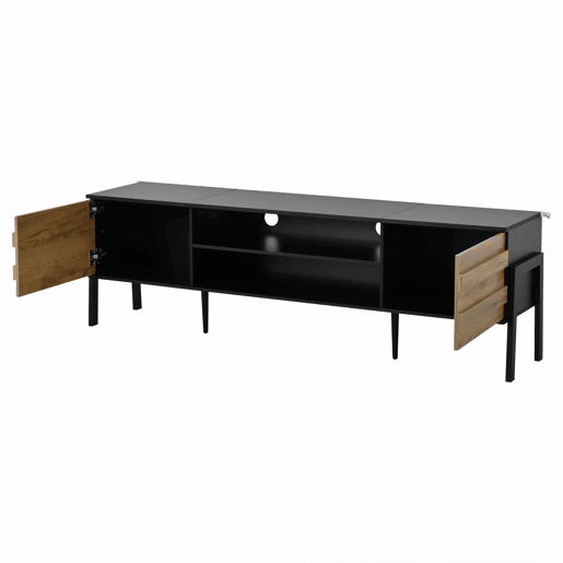 Móvel de TV 175x39,5x53 cm - Lowboard com 2 armários e espaço de armazenamento aberto, suporte para TV até 70 polegadas - Preto