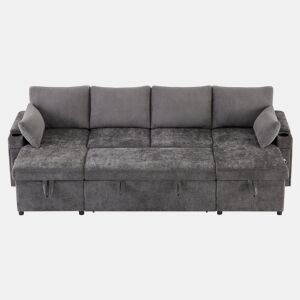Sofá-cama 4 lugares conversível panorâmico de tecido com armazenamento,cinza