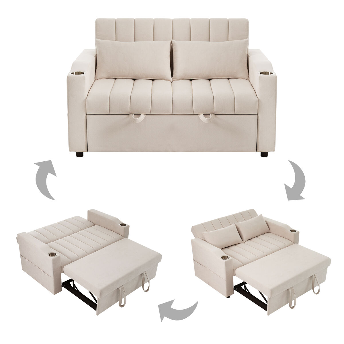 sofa cama 2 plazas convertible de algodon y linobeige