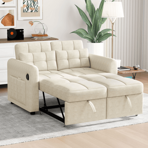 Sofá-cama 2 lugares conversível de algodão e linho,bege Sofá-cama 2 lugares conversível de algodão e linho,bege