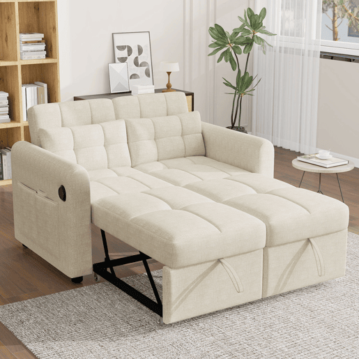 Sofá-cama 2 lugares conversível de algodão e linho,bege Sofá-cama 2 lugares conversível de algodão e linho,bege