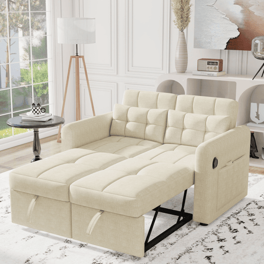 Sofá-cama 2 lugares conversível de algodão e linho,bege Sofá-cama 2 lugares conversível de algodão e linho,bege