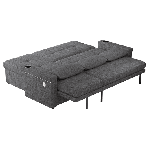 Sofá-cama 3 lugares conversível reversível de tecido com armazenamento e luz led,cinza Sofá-cama 3 lugares conversível reversível de tecido com armazenamento e luz led,cinza