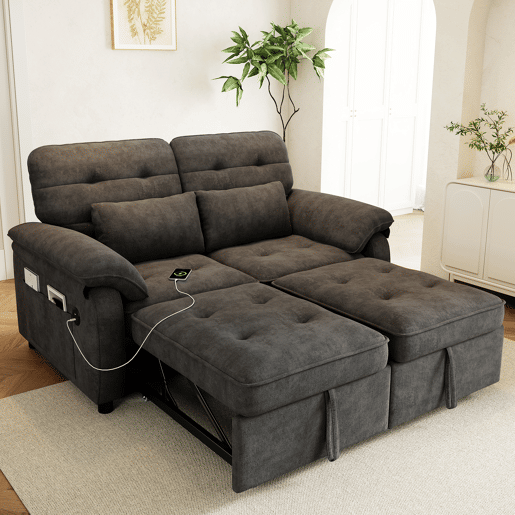 Sofá-cama 2 lugares conversível de tecido,cinza Sofá-cama 2 lugares conversível de tecido,cinza