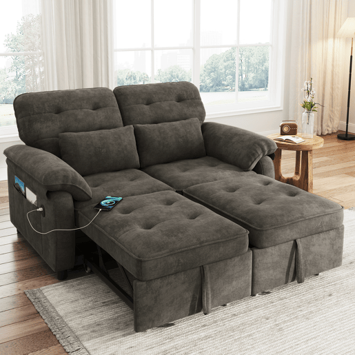 Sofá-cama 2 lugares conversível de tecido,cinza Sofá-cama 2 lugares conversível de tecido,cinza