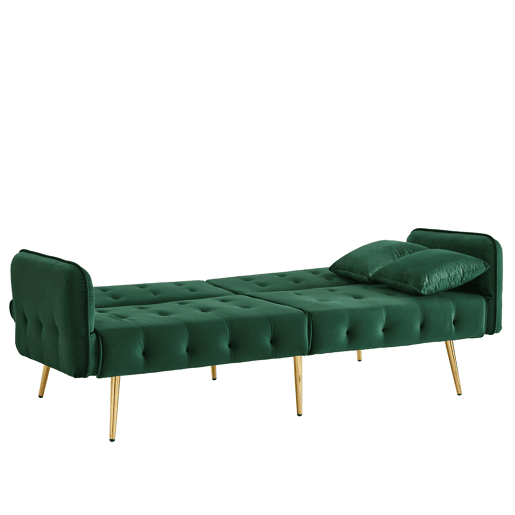 Sofá-cama de 2 lugares - Multifuncional, encosto e apoios de braços ajustáveis, veludo - Verde