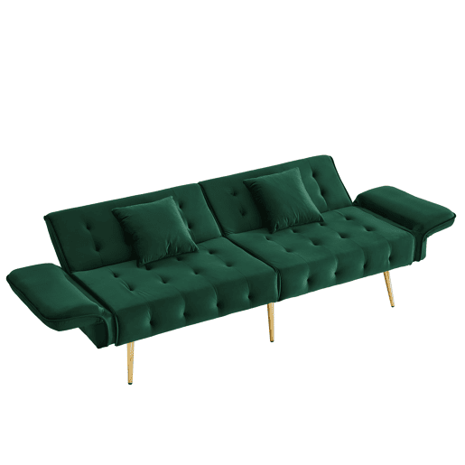Sofá-cama de 2 lugares - Multifuncional, encosto e apoios de braços ajustáveis, veludo - Verde