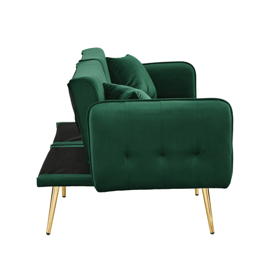 Sofá-cama de 2 lugares - Multifuncional, encosto e apoios de braços ajustáveis, veludo - Verde