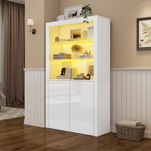 Vitrine de mdf com 2 portas e luz led,branco Vitrine de mdf com 2 portas e luz led,branco
