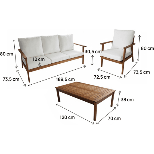 Conjunto de mobiliário de jardim em madeira de acácia com almofadas Chilwell - 5 lugares - Bege