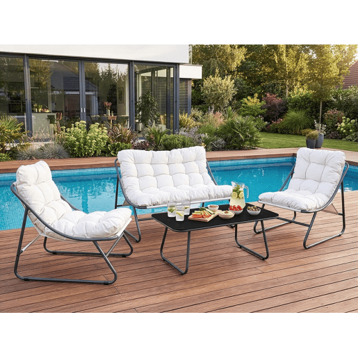 Conjunto de mobiliário de jardim em metal Aria com almofadas - 4 lugares - Bege