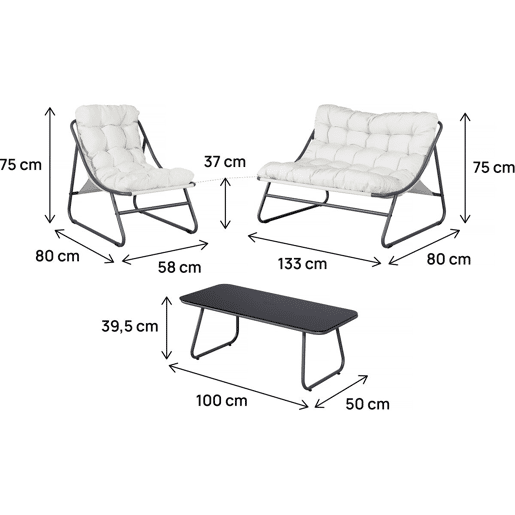 Conjunto de mobiliário de jardim em metal Aria com almofadas - 4 lugares - Bege