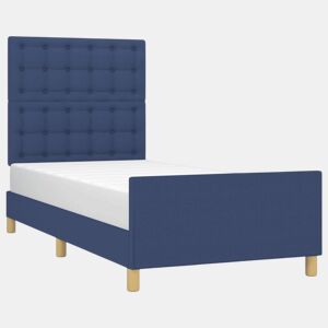 Estrutura de cama de solteiro para adultos c cabeceira tecido azul 90x190 cm