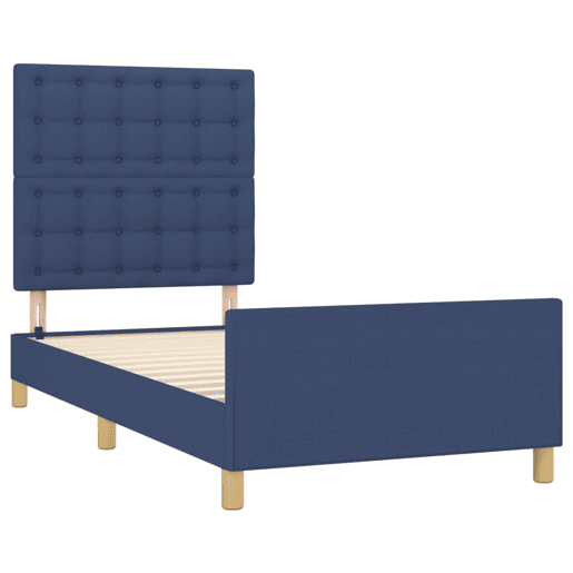 Estrutura de cama de solteiro para adultos c cabeceira tecido azul 90x190 cm