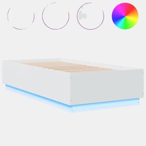 Estrutura de cama de solteiro para adultos c luzes LED 90x190 cm derivados madeira branco
