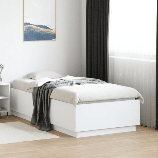 Estrutura de cama de solteiro para adultos c luzes LED 90x190 cm derivados madeira branco