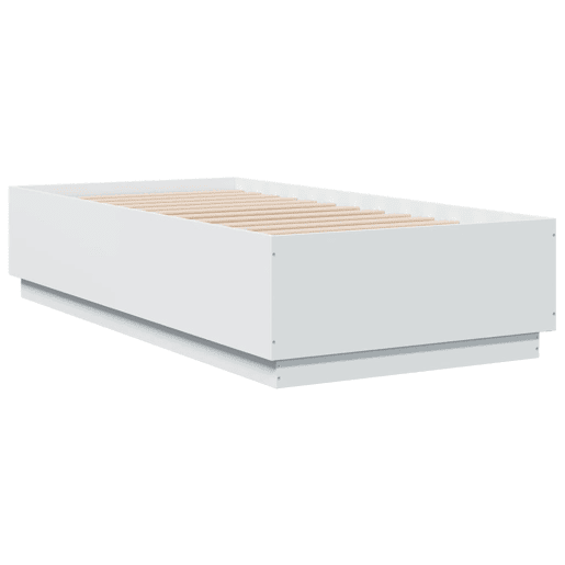 Estrutura de cama de solteiro para adultos c luzes LED 90x190 cm derivados madeira branco