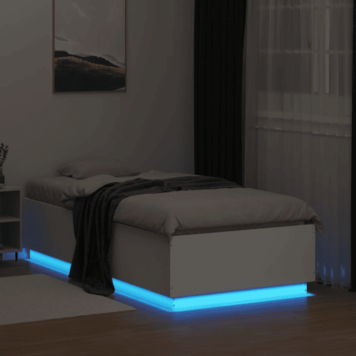 Estrutura de cama de solteiro para adultos c luzes LED 90x190 cm derivados madeira branco