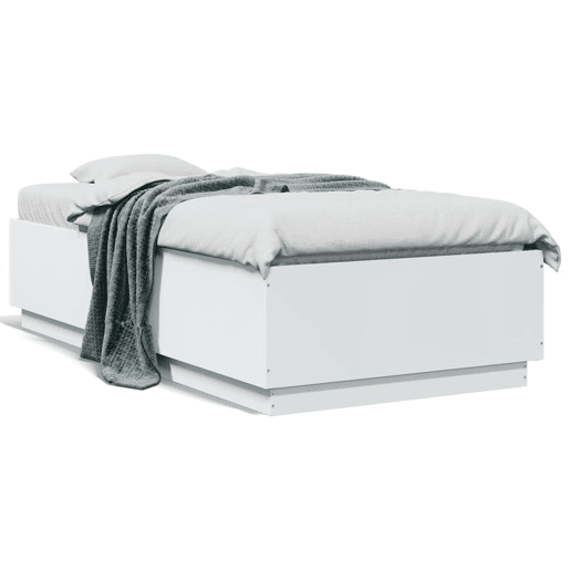 Estrutura de cama de solteiro para adultos c luzes LED 90x190 cm derivados madeira branco