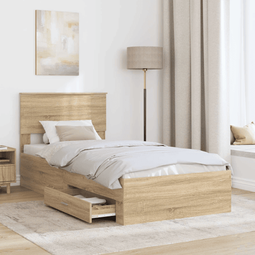 Estrutura de cama de solteiro para adultos Carvalho Sonoma e Prata 75 x 190 cm