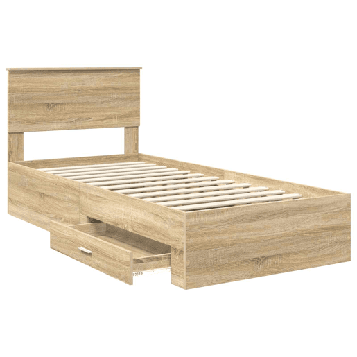 Estrutura de cama de solteiro para adultos Carvalho Sonoma e Prata 75 x 190 cm