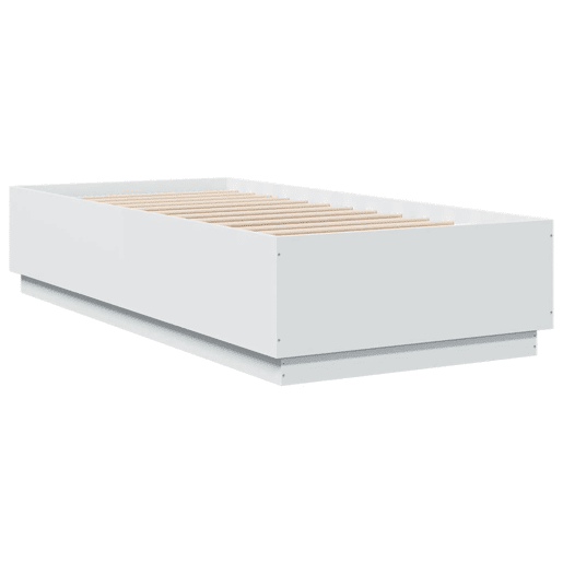 Estrutura de cama de solteiro para adultos c luzes LED 90x200 cm derivados madeira branco