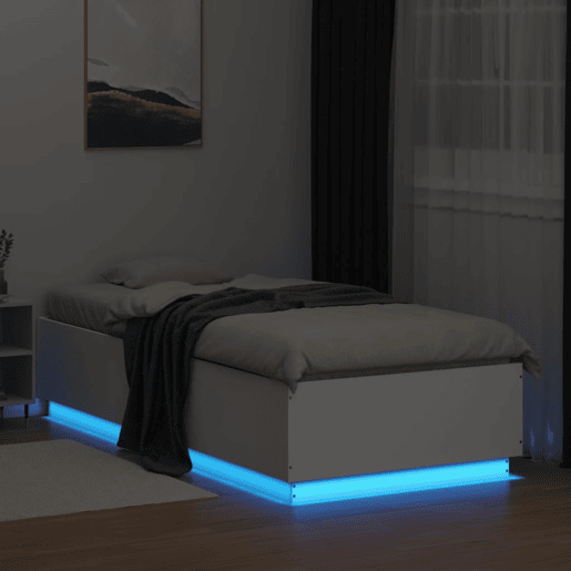 Estrutura de cama de solteiro para adultos c luzes LED 90x200 cm derivados madeira branco